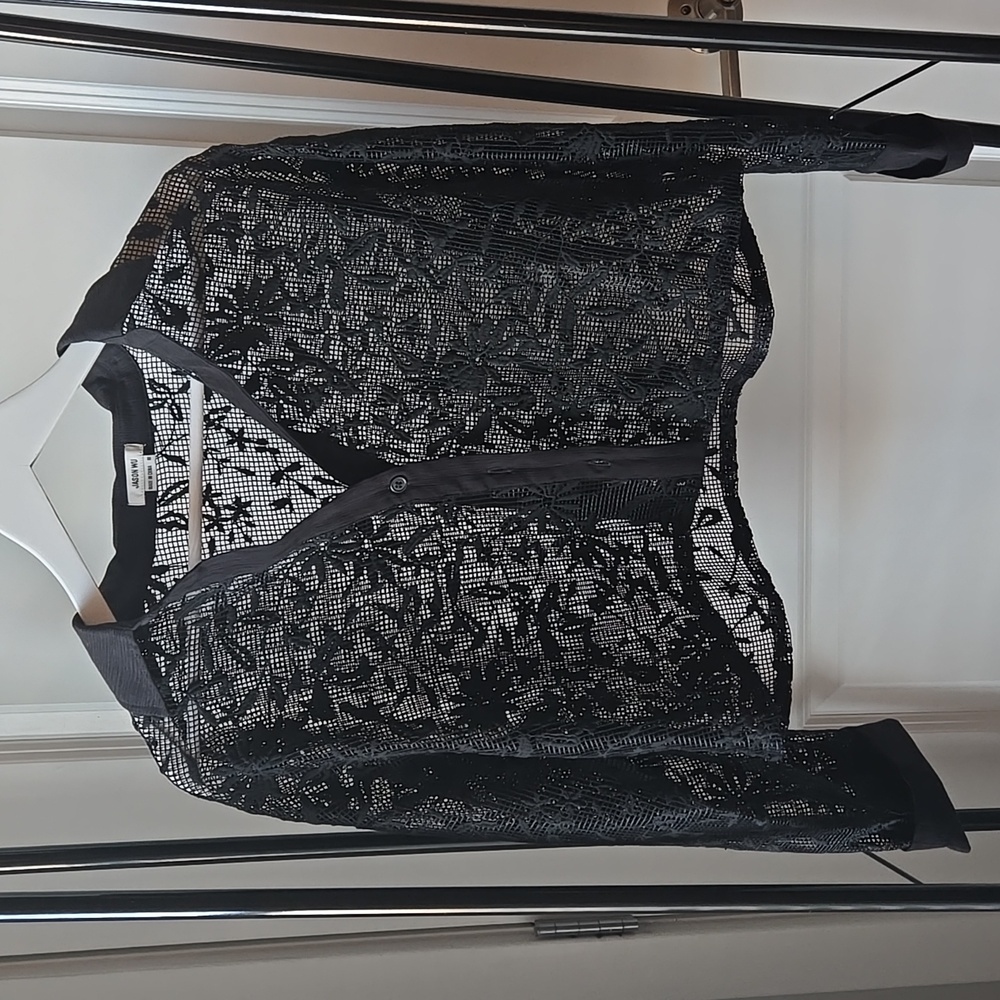 Black Lace Button-Up Sheer Blouse/Jacket
